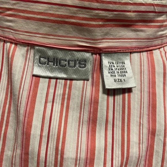 Chico's Pink Striped Button Down Quarter Sleeve Shirt Size 1 - Picture 3 of 6